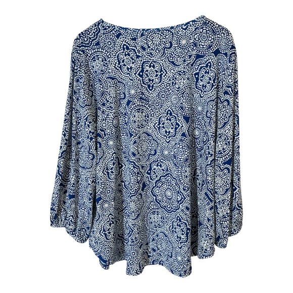 NEW NWT Ruby Rd. Blue White Textured Patterned Balloon Sleeve Blouse 2X - Picture 8 of 9